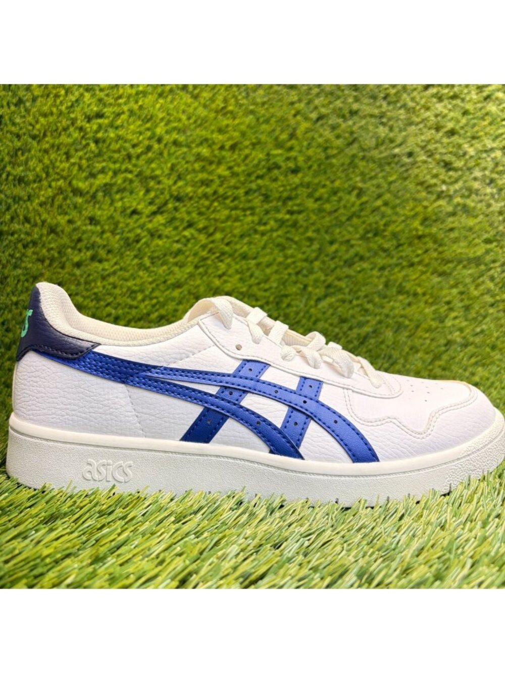 Asics Japan S Boys Size 7Y White Blue Green Athletic Leather Shoes Sneakers